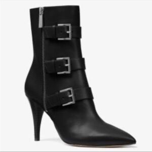 Michael Kors Black Ankle Boots with Silver Buckles